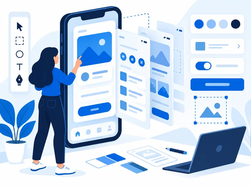 Mobile app development - app screens being designed on a smartphone