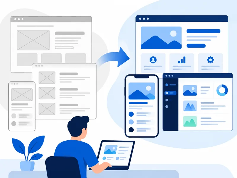 UI/UX design - wireframes turning into a polished interface